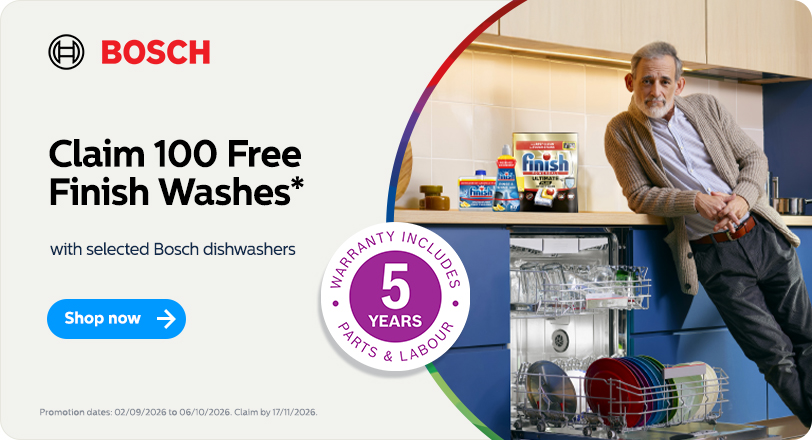 Bosch Claim 100 Free Finish Washes with Selected Dishwashers