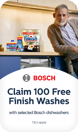 Claim 100 Free Finish washes with selected Bosch dishwashers