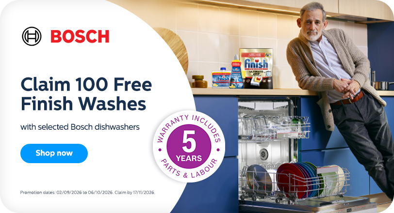Claim 100 Free Finish washes with selected Bosch dishwashers