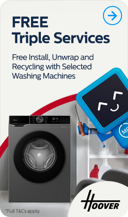 Free Triple Services (Install, Unwrap & Recycling) with selected Hoover Washing Machines