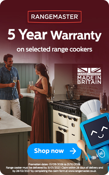 5 Year Warranty with Selected Rangemaster Range cookers