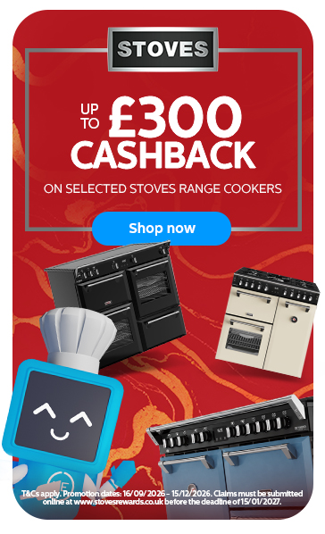 up to three hundred pounds cashback on selected stoves range cookers